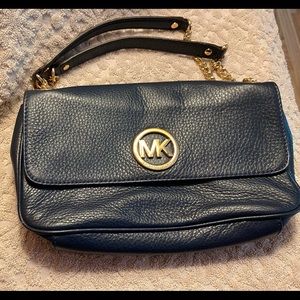 SALE! Michael Kors Navy Pebbled Leather and Gold Handbag